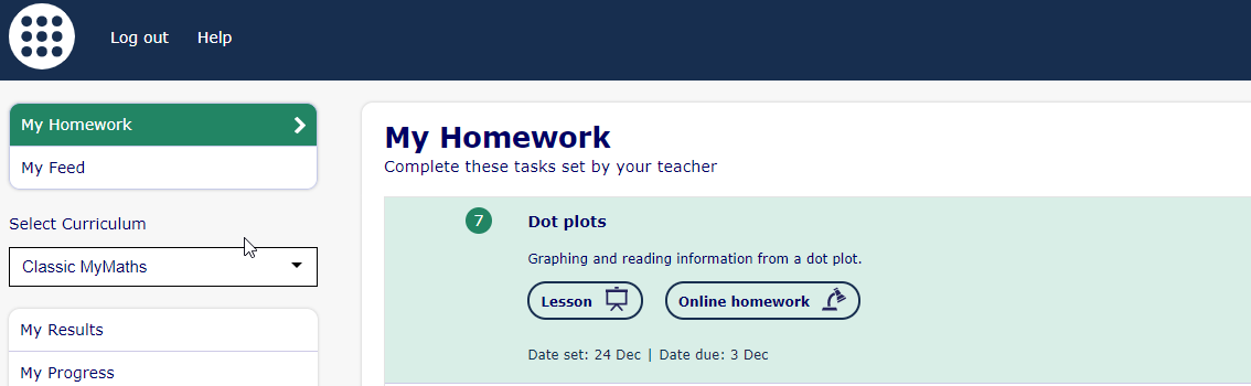 MyMaths secondary homework tab 