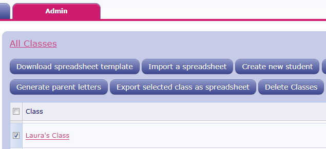Select the button 'Export selected class as a spreadsheet'.
